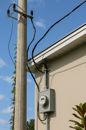 Acometida eléctrica residencial en poste con medidor